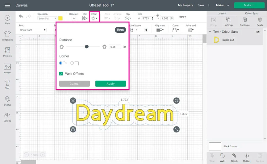 offset overview in Cricut Design Space.