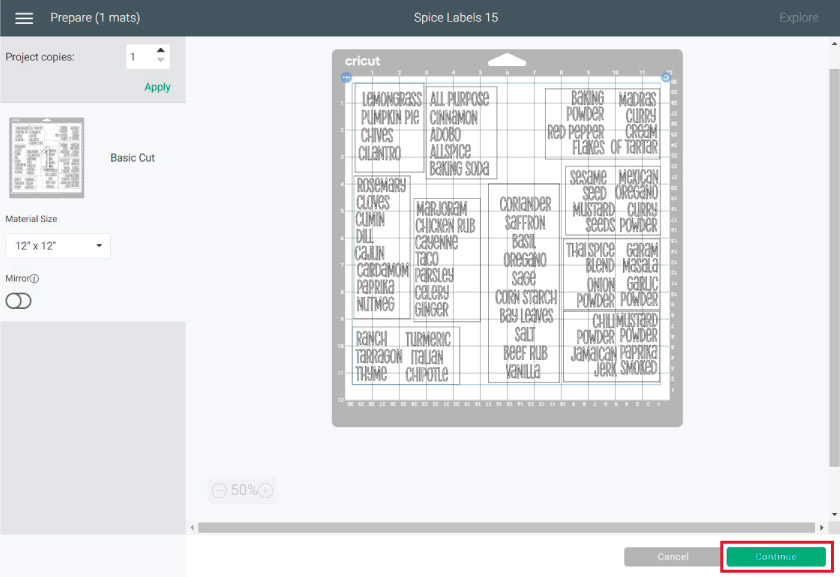 spice jar preview cutting mat