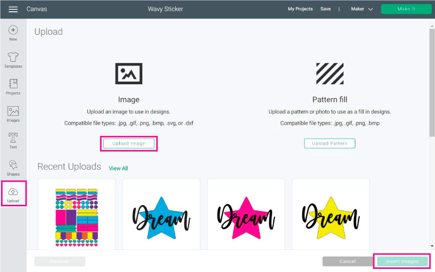 upload sticker layout to cricut design space