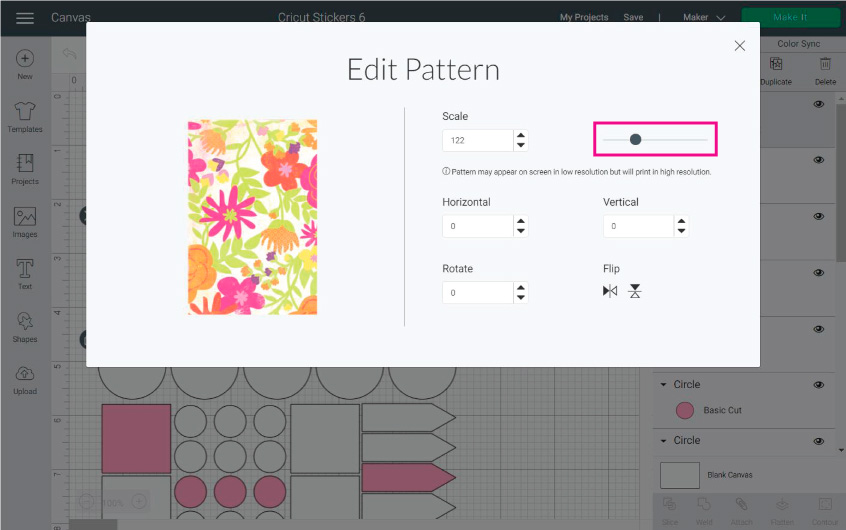 Editing patterns in Cricut Design Space