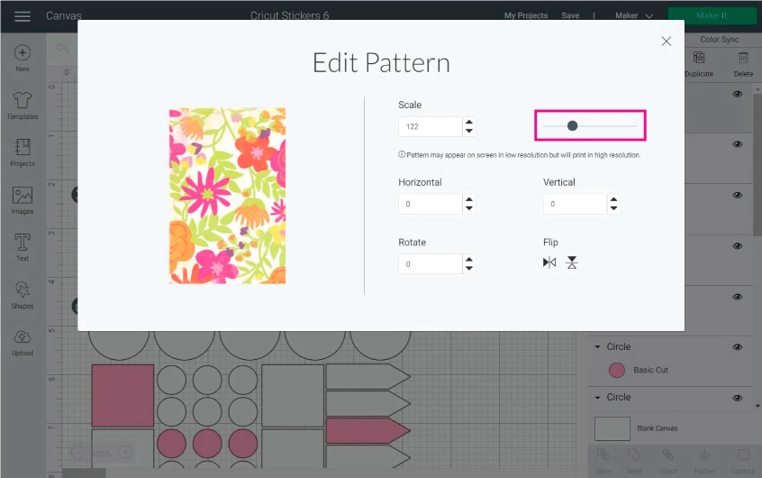 Editing patterns in Cricut Design Space