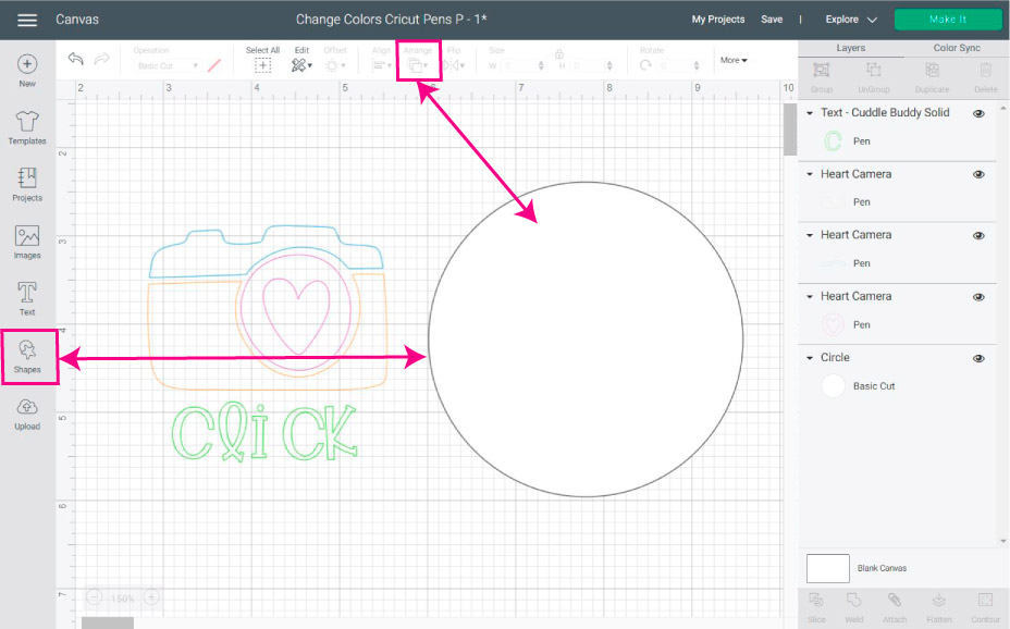 Add a shape and attach drawings to it.