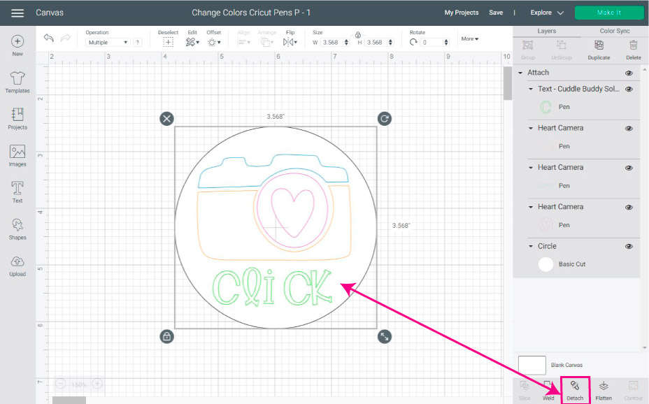 attach pens in design space