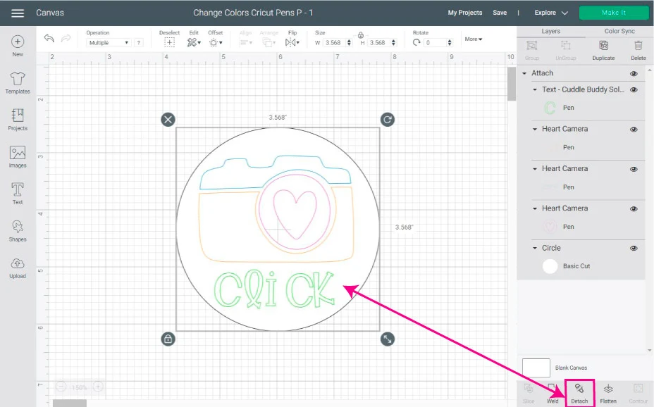 attach pens in design space