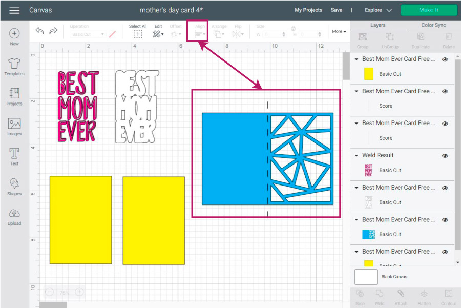 Aligning score lines to card in Cricut design space