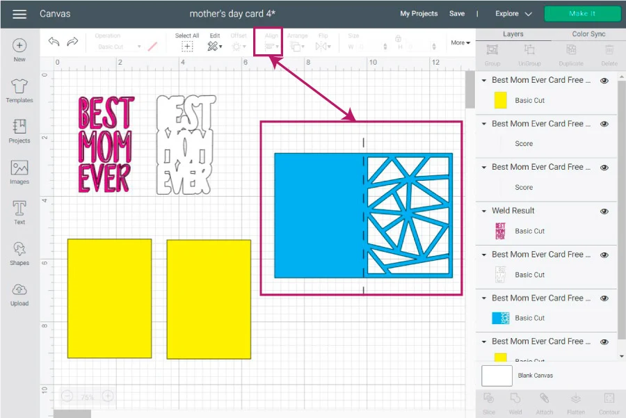 Aligning score lines to card in Cricut design space