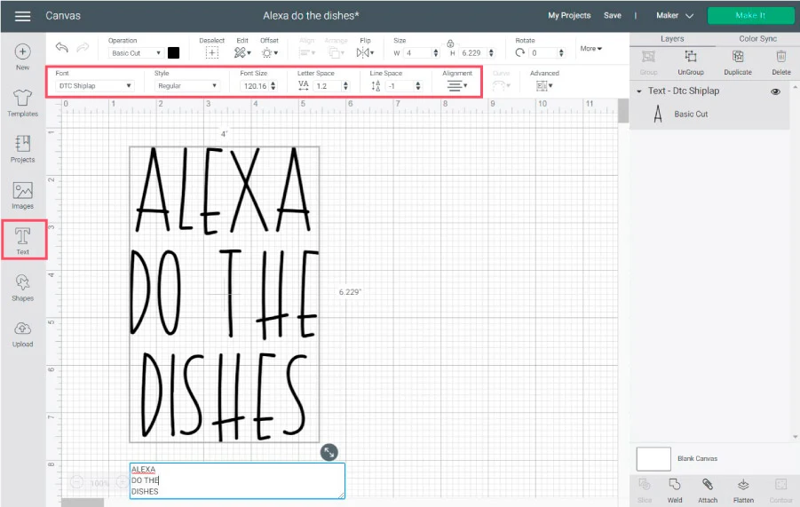 using text to make a design for towel in cricut design space