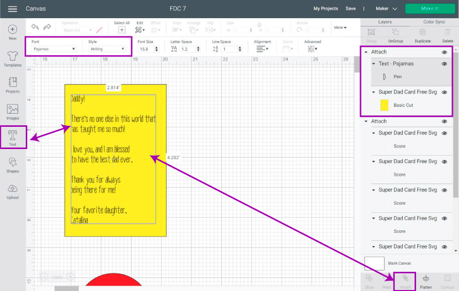 adding text to card in Cricut Design Space