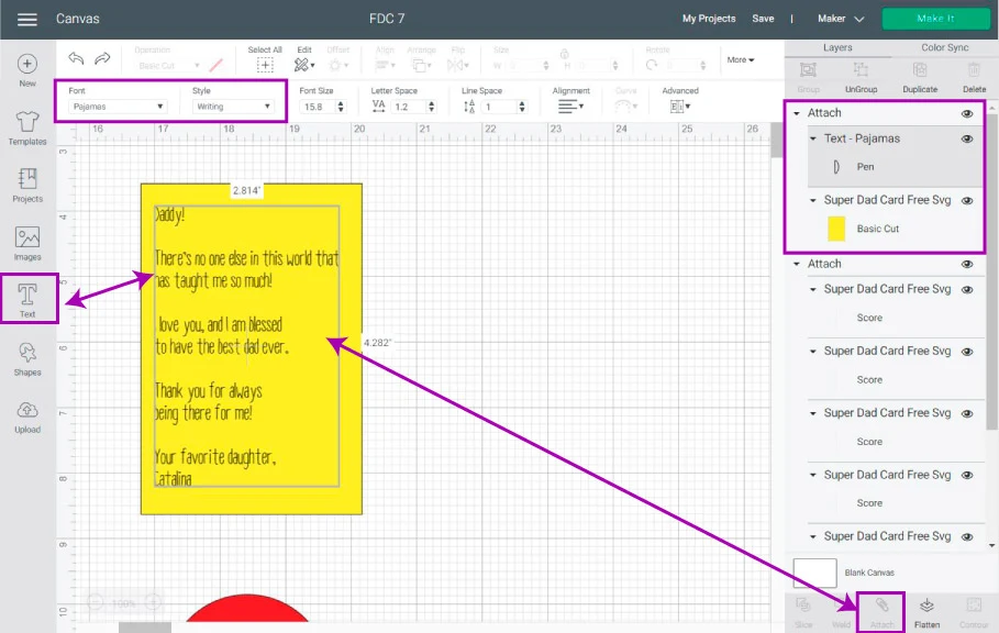 adding text to card in Cricut Design Space