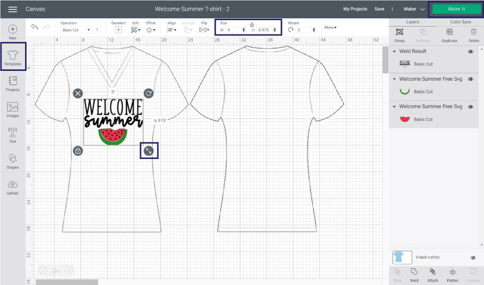 resizing summer file in cricut design space