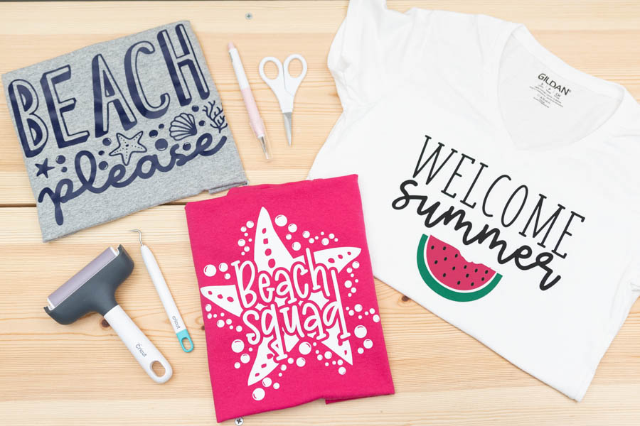 assorted summer t-shirts made with cricut