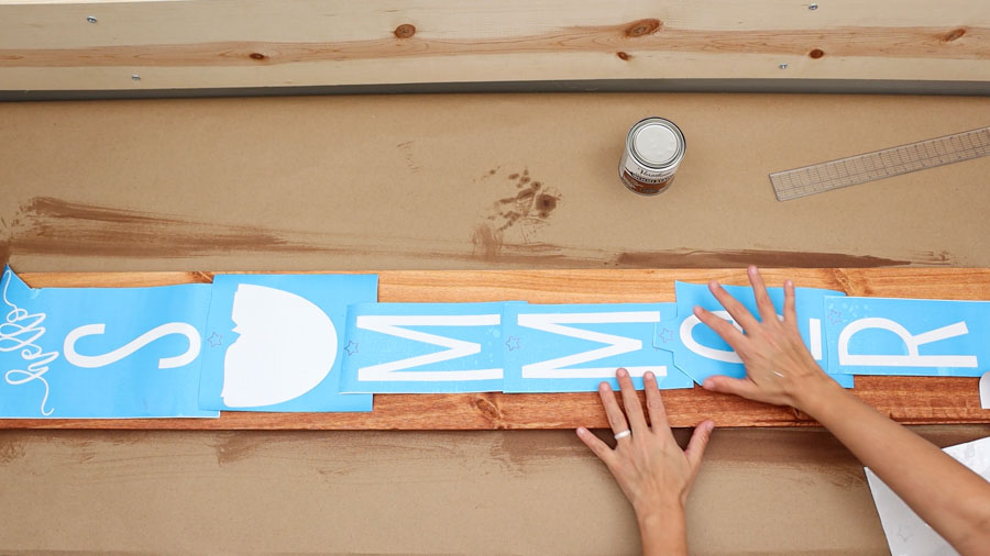 organizing stencil on wood