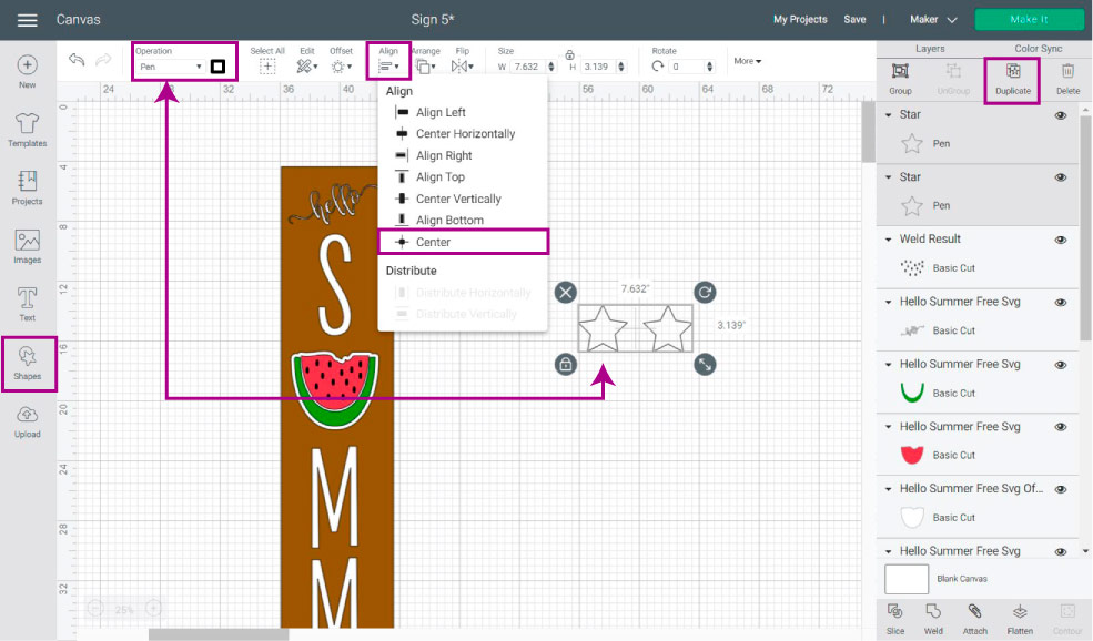 stars for making registration marks in design space.