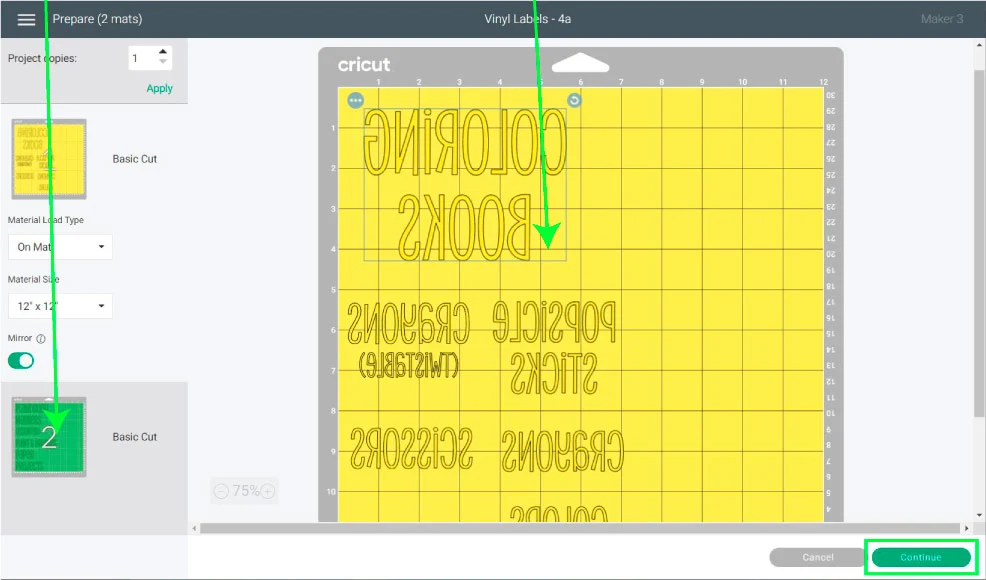 organized labels in mat preview in Design Space