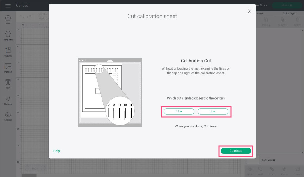 calibration cuts prompt in Cricut Design Space