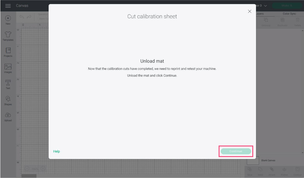 unload mat prompt in Cricut Design Space