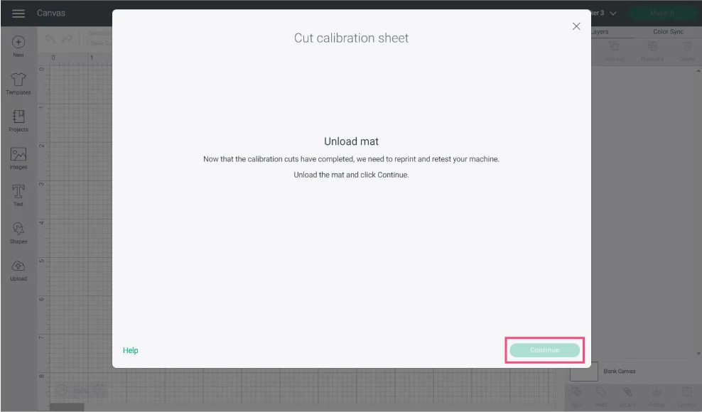 unload mat prompt in Cricut Design Space