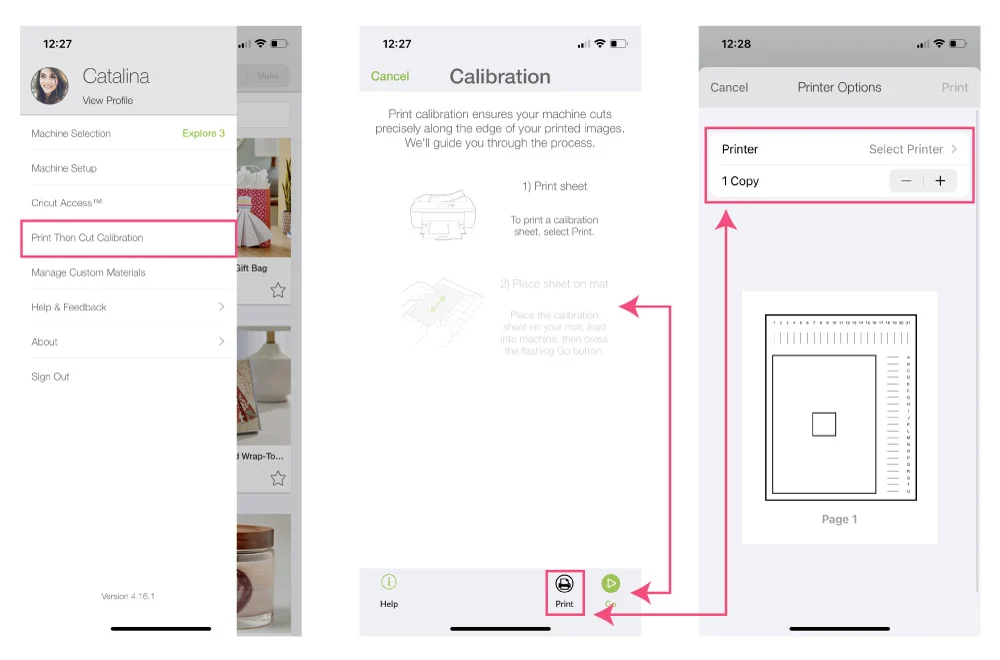 calibrating print then cut on cricut app