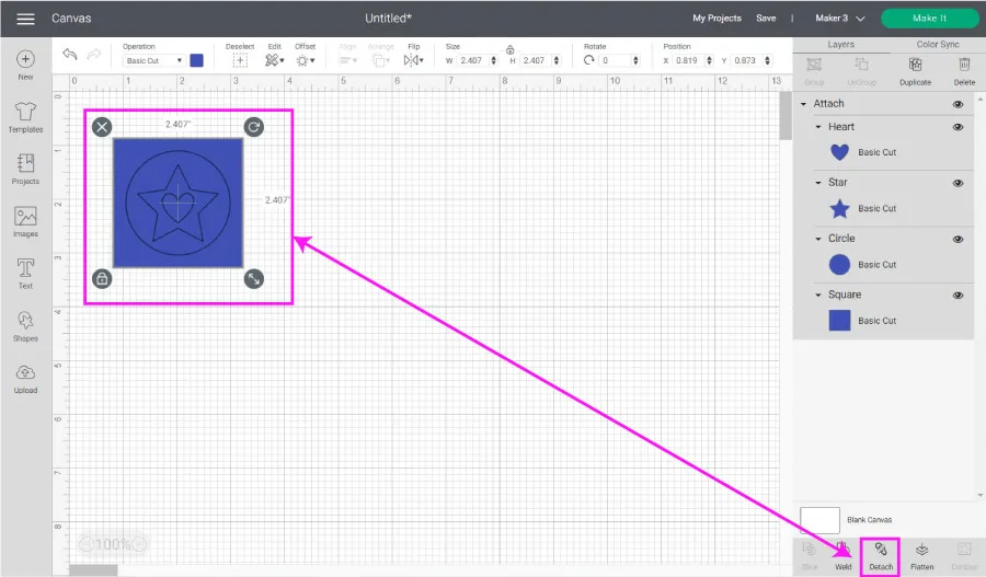 attaching in cricut design space