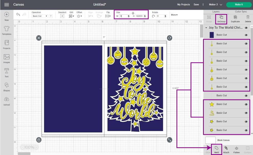 resize and weld in cricut design space