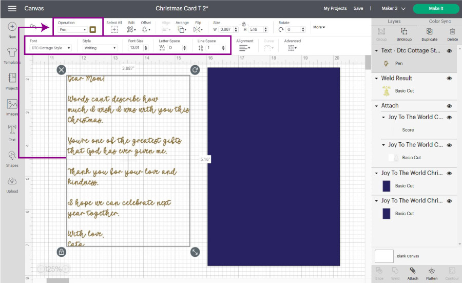 changing operation to write text in cricut design space