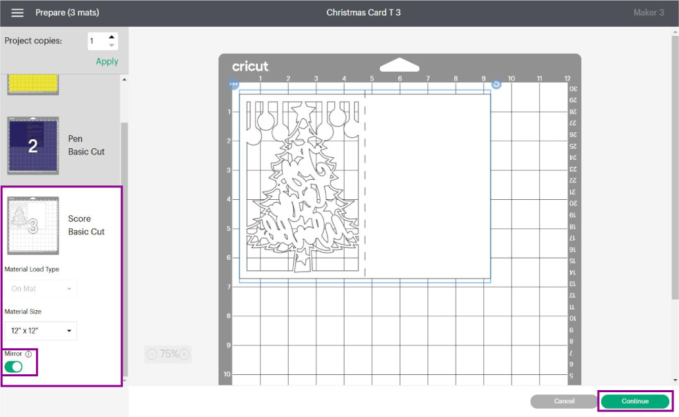 turn mirror on in cricut design space