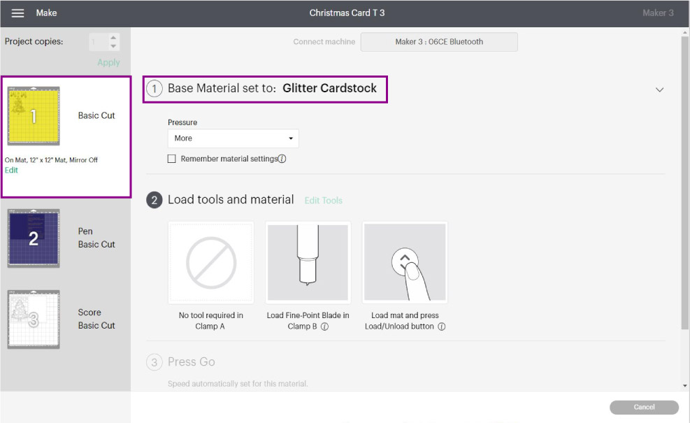 settings for ornaments on card