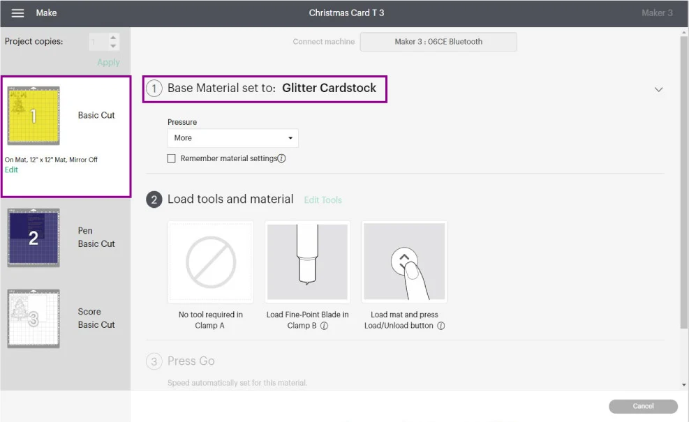 settings for ornaments on card