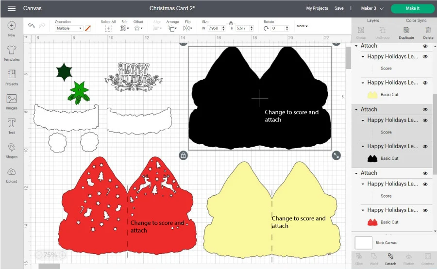 organize santa hat card inside cricut design space