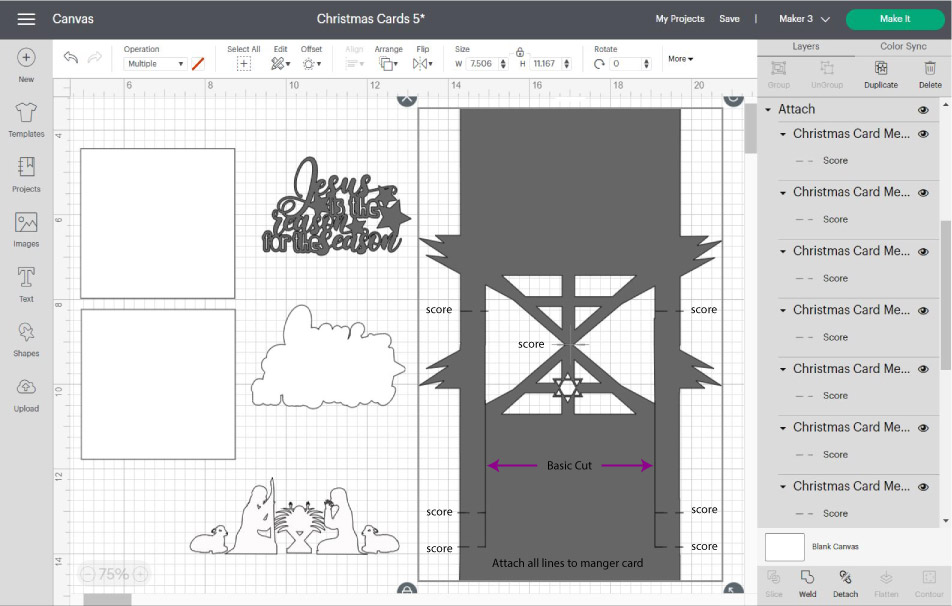 organizing manger pop up card in cricut design space