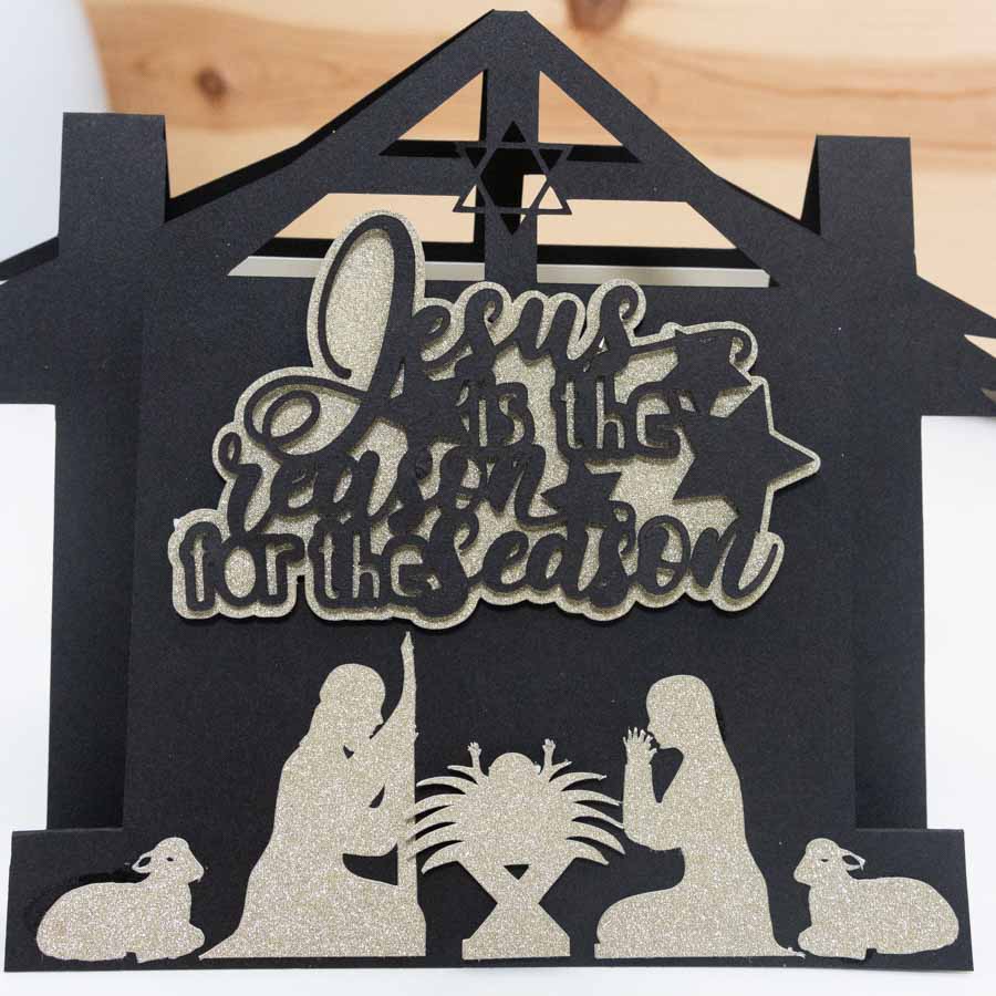 christmas manger pop up card front