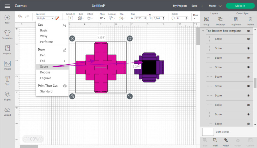 Screenshot of scoring lines on the Top and Bottom box