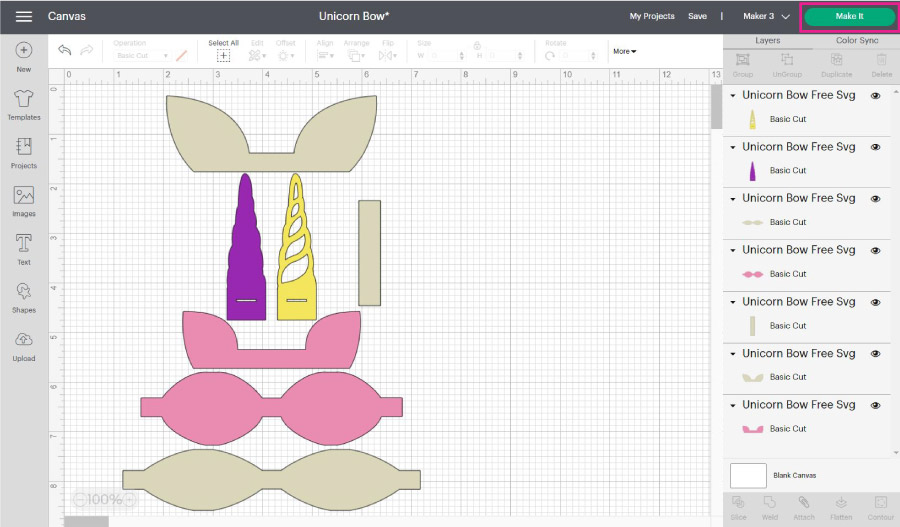 hair bow template in Cricut Design Space