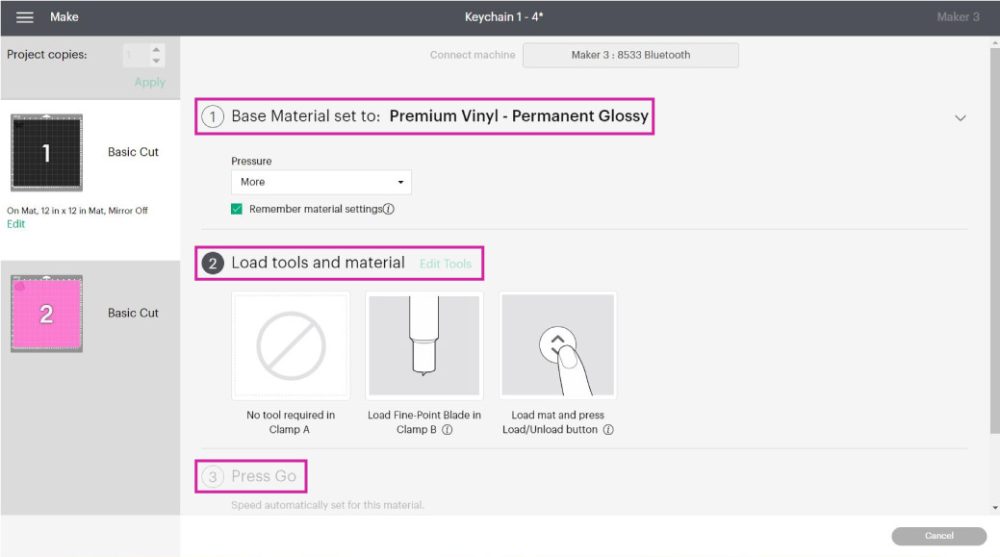 select permanent vinyl material in design space.