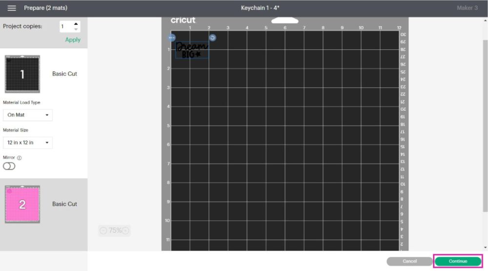 different mat colors in design space