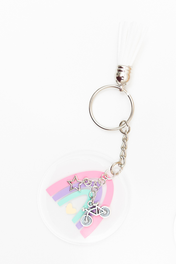 silver acrylic rainbow keychain