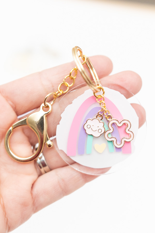 gold acrylic rainbow keychain