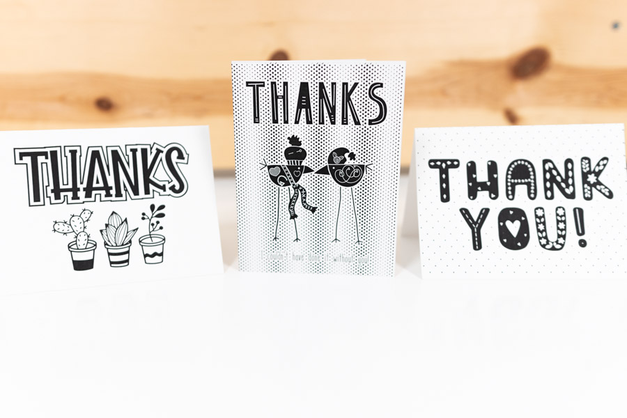 three different thank you cards for print then cut