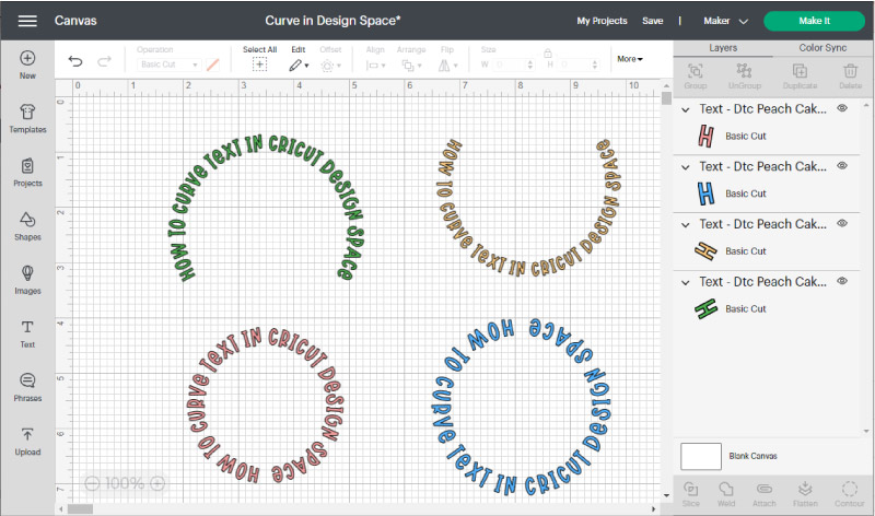 curving positive and negative in cricut design space.