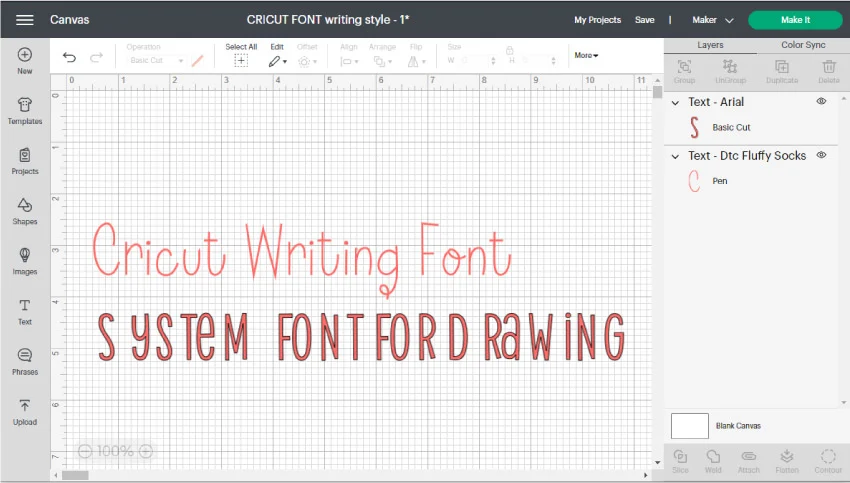 cricut writing font vs system font.