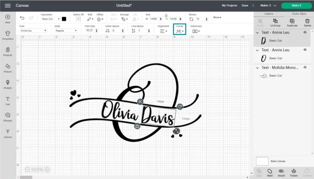 Molidia monogram font in cricut design space.