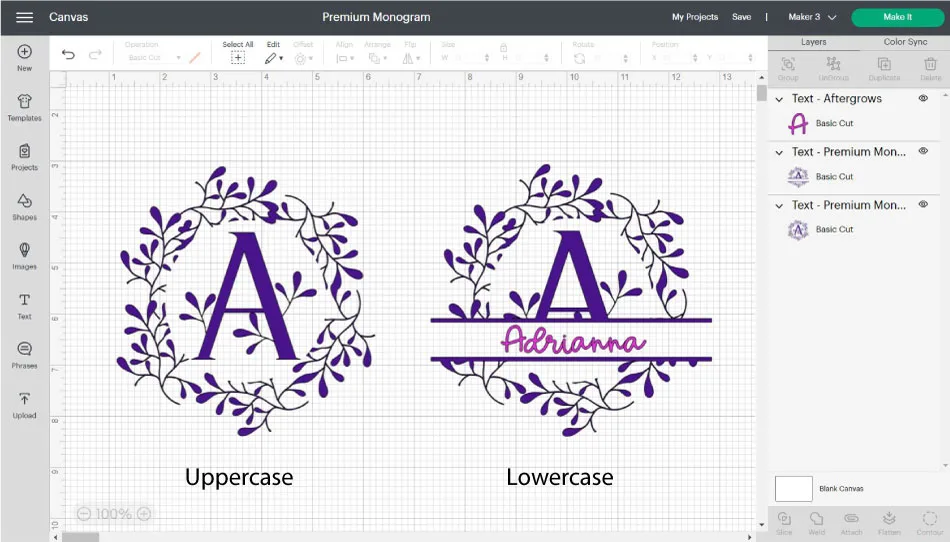 Premium monogram font in cricut design space.