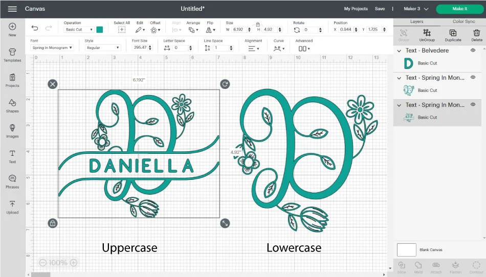 spring in monogram in cricut design space.