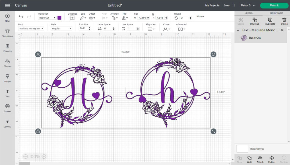 Marliana Monogram font in cricut design space.