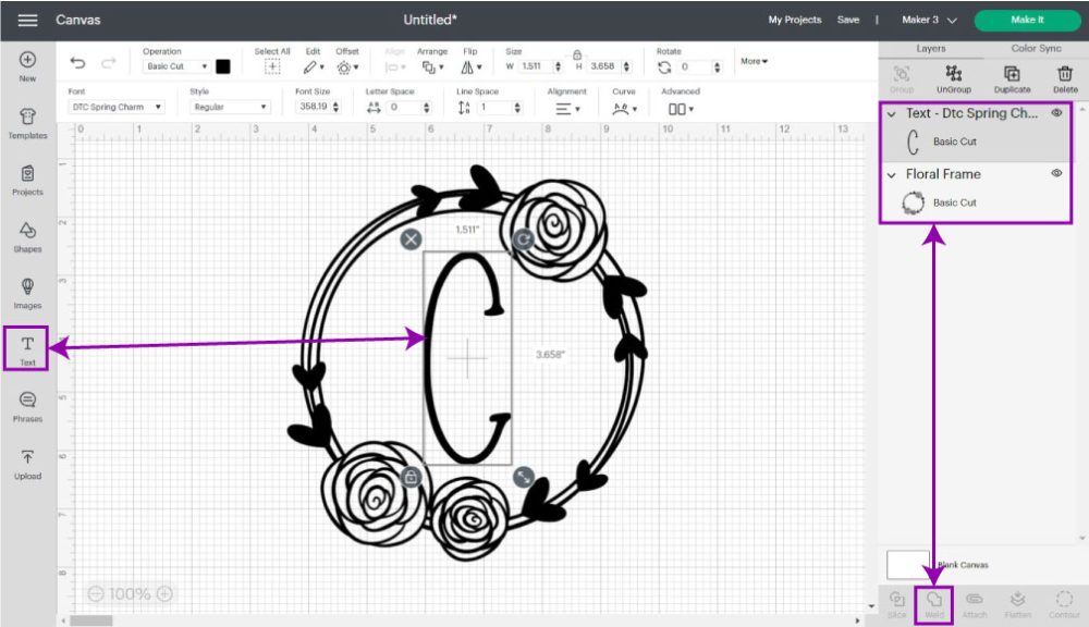 floral monogram in design space