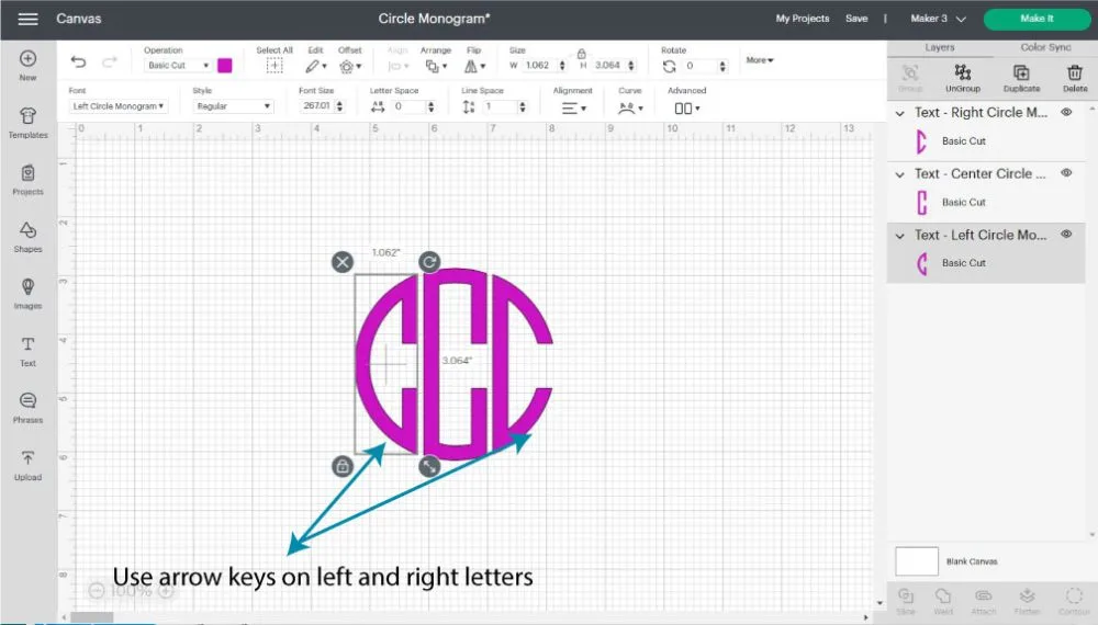 circled monogram in Design Space