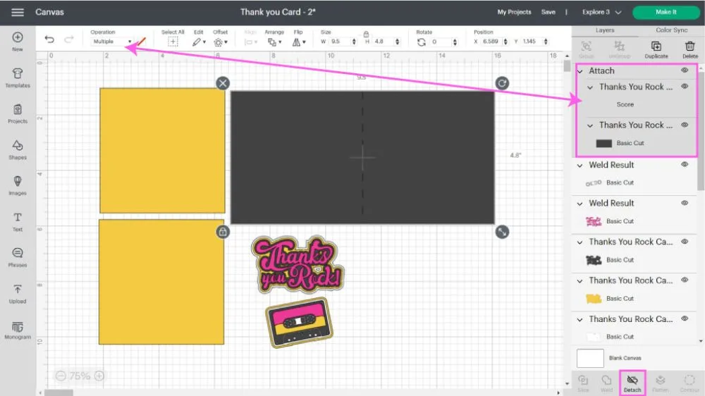 attaching score line to card in design space