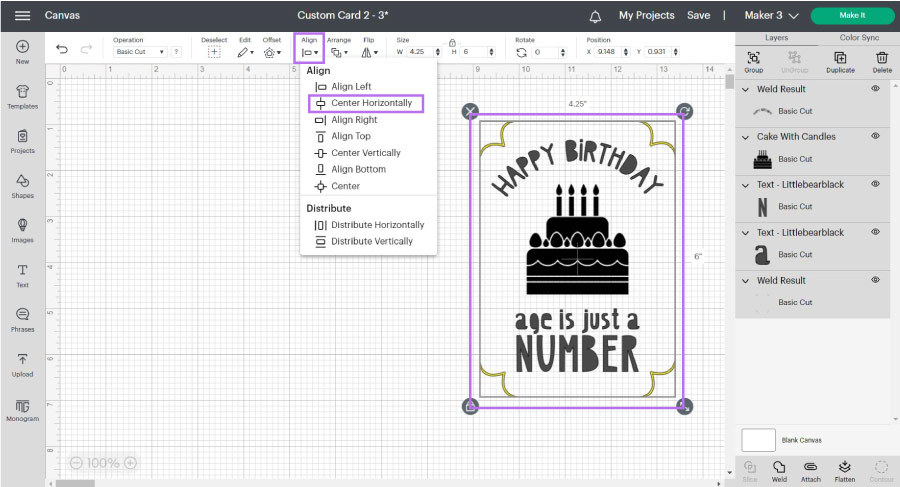 aligning card in design space