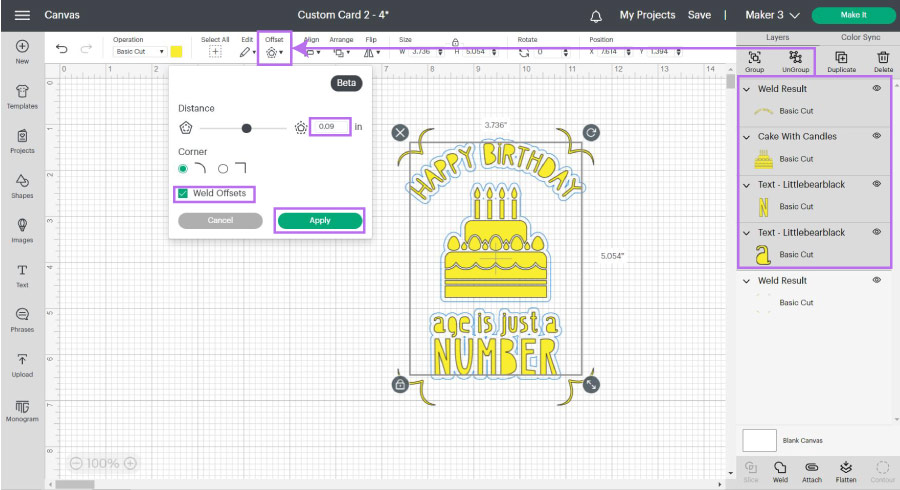 adding an offset path in design space