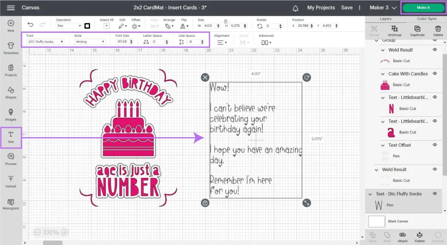 adding text to card to use with the 2x2 cardmat